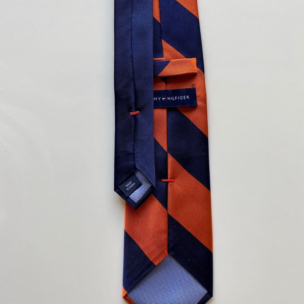 Tommy Hilfiger Navy Blue and Orange Tie - Picture 2 of 3